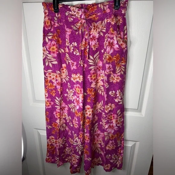 LOFT Breezy Wide Leg Lily Linen Blend Pants Size M, Tropical Spring Break - Picture 3 of 7